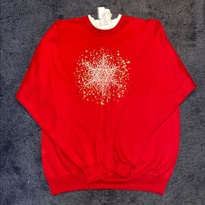 Vibrant Red Crewneck Sweater with Snowflake Design